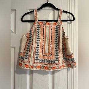Anthropologie Ivory Embroidered Crop Top- size 6